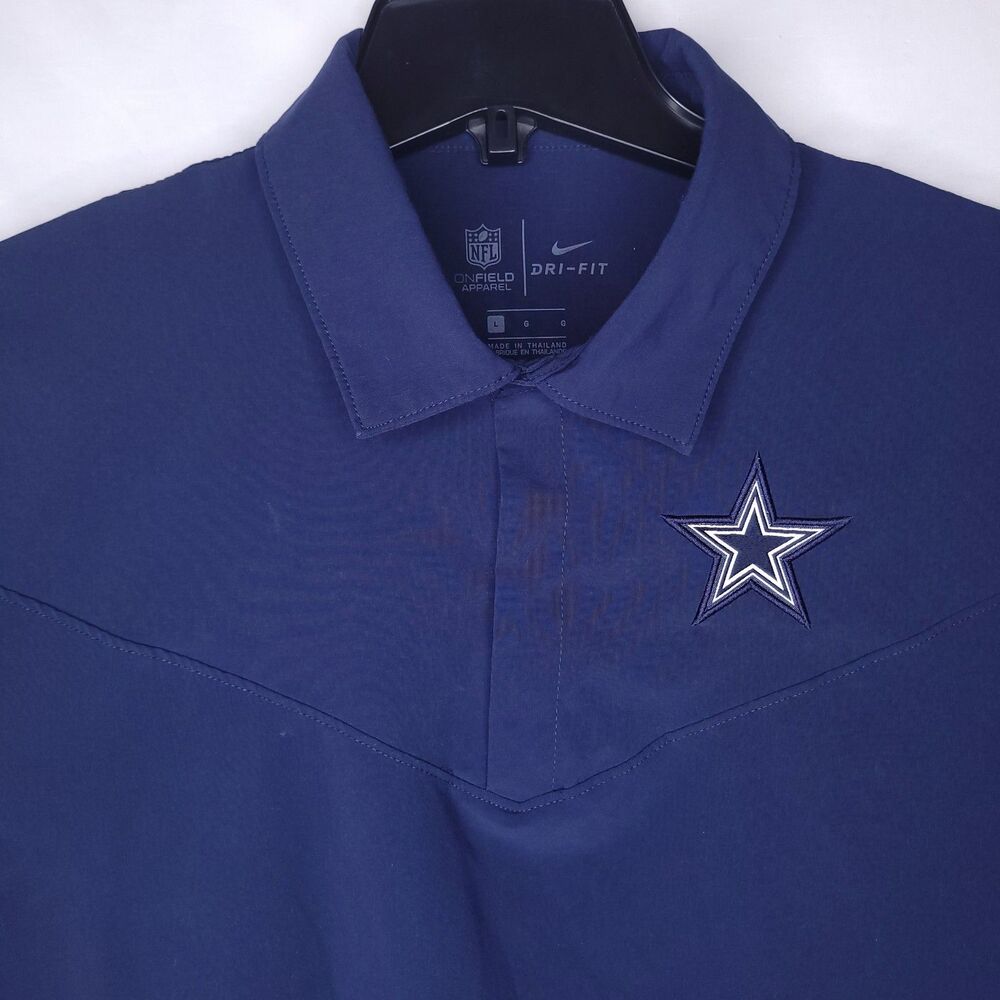 Nike Dallas Cowboys Polo Shirt Mens Large Navy Blue On Field Dri Fit NFL